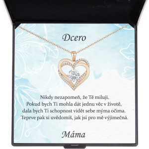náhrdelník pro dceru od maminky dvojité srdce se safírovými zirkony stříbro 925 pokovené rhodiem dárek k vánočním narozeninám bejessa