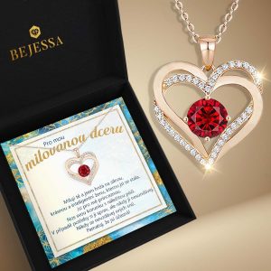 náhrdelník pro dceru od maminky nejkrásnější pocity dvojité srdce rhodiované stříbro 925 vánoční dárek k narozeninám jmeniny rubínové zirkony