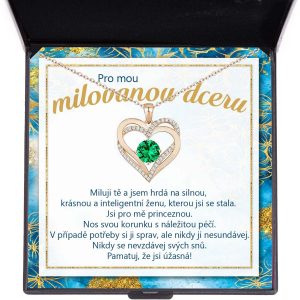 náhrdelník pro dceru od maminky nejlepší pocity dvojité srdce rhodiované stříbro 925 vánoční dárek k narozeninám jmeniny smaragdové zirkony