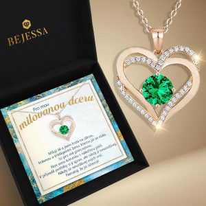 náhrdelník pro dceru od maminky nejlepší pocity dvojité srdce rhodiované stříbro 925 vánoční dárek k narozeninám jmeniny smaragdové zirkony bejessa
