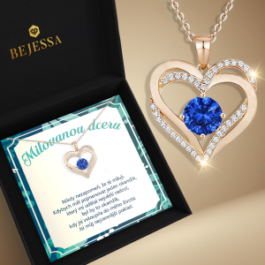 náhrdelník pro dceru od tatínka blízko tebe dvojité srdce zirkony dárek k Vánocům narozeniny jmeniny safir