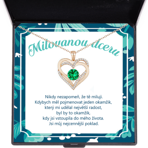 náhrdelník pro dceru od tatínka blízko tebe dvojité srdce zirkony dárek k Vánocům narozeniny jmeniny smaragd