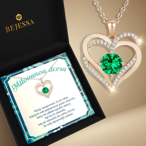 náhrdelník pro dceru od tatínka blízko tebe dvojité srdce zirkony dárek k Vánocům narozeniny jmeniny smaragd