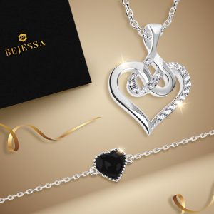 sada šperků náhrdelník s náramkem stříbro 925 rhodiované černé srdce dárek k Vánocům narozeniny jmeniny bejessa