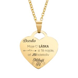 Náhrdelník s vyrytým srdcem pro dceru Kdekoli jsi náhrdelník z nerezové oceli dárek pro dceru k narozeninám jmeniny dítěte svátek pozlacený náhrdelník