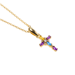 křížek náhrdelník barevné zirkony víra bůh dárek náboženství 18karátové zlato 925 stříbro