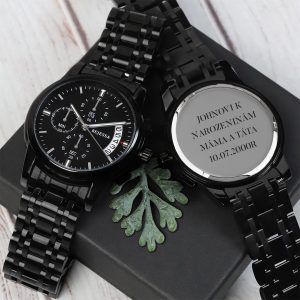 personalizované hodinky gravírované černé dárek pro otce syna manžela ocelové pánské