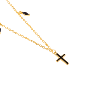 zlatý náhrdelník černý s kubickou zirkonií bůh víra dárek k svátku 18karátové zlato 925 stříbro