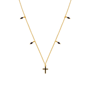 zlatý náhrdelník černý s kubickou zirkonií bůh víra dárek k svátku 18karátové zlato 925 stříbro bejessa