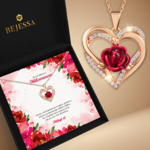 Valentýnský dárek, symbol velké lásky, náhrdelník, srdce, květiny, růže, náhrdelník s růží, stříbro, pozlaceno