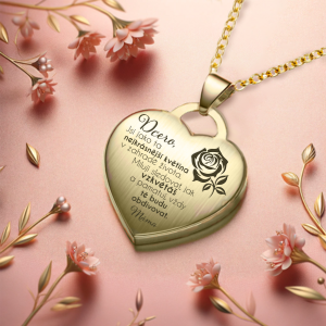 dárek pro dceru náhrdelník s rytým srdcem růže s gravírováním Vánoce