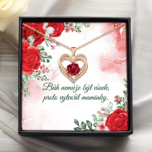 náhrdelník s růží pro maminku, dárek s věnováním, dárek od srdce, svátky, růžové zlato