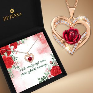 náhrdelník s růží pro maminku, dárek s věnováním, dárek od srdce, svátky, růžové zlato bejessa