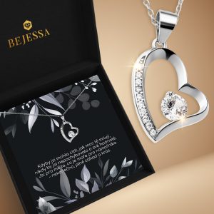 náhrdelník s venovaním, darček pre manželku, plný tajomstiev, lesklý biely, strieborný bejessa