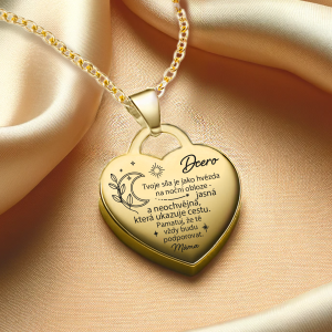 rytý náhrdelník, dárek pro dceru od maminky, srdce, ocel, pozlacená hvězda bejessa