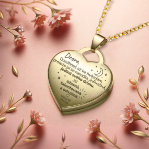 rytý náhrdelník, dárek pro dceru od maminky, srdce, ocel, pozlacený měsíc, stříbro, dárek