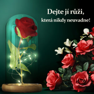 růže ve skle, dárek pro milovanou ženu matka dcera manželka sestra valentýn narozeniny květina červený dárek